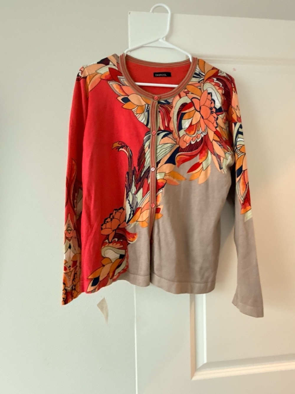 Bianca Floral Print Two-Tone Cardigan Jacket in Red & Taupe